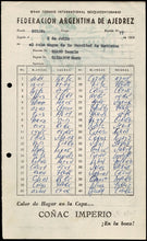 Load image into Gallery viewer, 1960 Gran Torneo Internacional Sequicentenario Federacio Argentina de Ajedrez Score sheet between Laszlo Szabo and Mark Taimanov