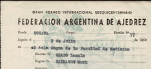 Load image into Gallery viewer, 1960 Gran Torneo Internacional Sequicentenario Federacio Argentina de Ajedrez Score sheet between Laszlo Szabo and Mark Taimanov