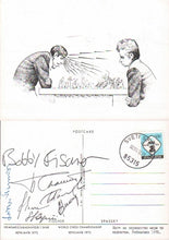 Load image into Gallery viewer, Postcard with a caricature by Halldór Pétursson (on the World Championship fight in Reykjavik 1972)