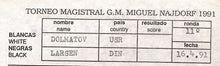 Load image into Gallery viewer, Score sheet from Torneo Miguel Nardorf 1991