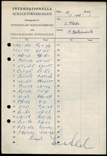 Load image into Gallery viewer, 1962 Stockholm International Chess Tournament (Score Sheet)
