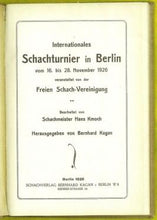Load image into Gallery viewer, Internationales Schachturnier in Berlin vom 16 bis 28 November 1926 veranstaltet von der Freien Scach-Vereinigung