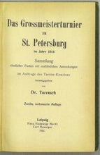 Load image into Gallery viewer, Das Grossmeisterturnier zu St Petersburg im Jahre 1914 Sammlung samtlicher Partien mit ausfuhrlichen Ammerkungen Lm Auftrage des Turnier-Komitees
