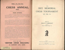 Load image into Gallery viewer, The Rice Memorial Chess Tournament New York, 1916