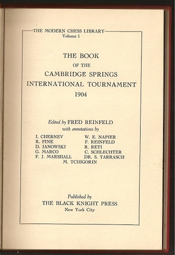 1935 The Book of The Cambridge Springs International authentic Chess Tournament 1904