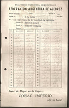 Load image into Gallery viewer, 1960 Gran Torneo Internacional Sequicentenario Federacio Argentina de Ajedrez Wolfgang Uhlmann and Robert James Fischer (score sheet)