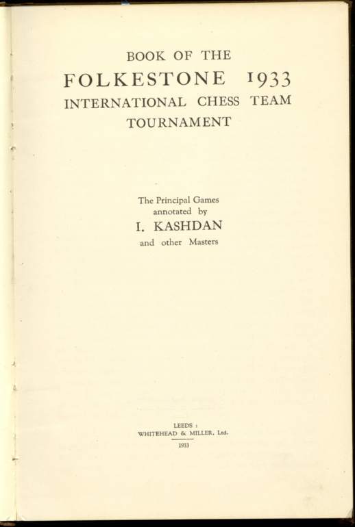 Book of the Folkestone 1933 International Chess Team Tournament