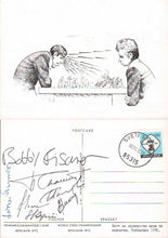 Load image into Gallery viewer, Postcard with a caricature by Halldór Pétursson (on the World Championship fight in Reykjavik 1972)
