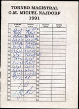 Load image into Gallery viewer, Score sheet from Torneo Miguel Nardorf 1991
