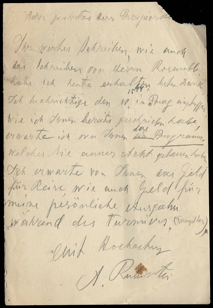 Draft letter written in pencil in German with Wiener Schachzeitung