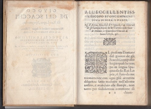 Il giuoco de gli scacchi di Rui Lopez, spagnuolo nuovamente tradotto in  lingua italiana da M. Gio. Domenico Tarsia by LOPEZ DE SIGURA, Ruy: Good  Hardcover (1584)