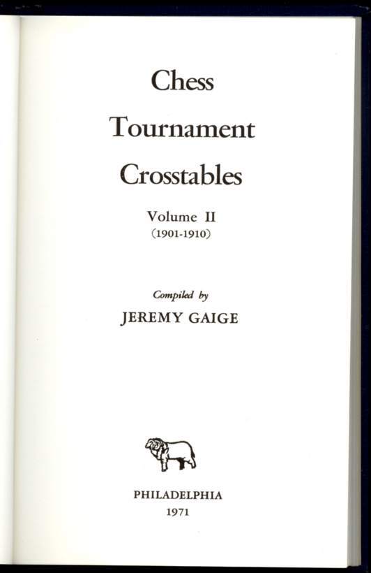 Chess Tournament Crosstables, Volume II (1901-1910)