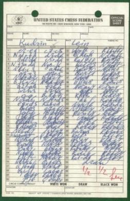 1981 United States Chess Championship and Zonal Qualifier (Score Sheet)