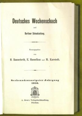 Deutsches Wochenschach und Berliner Schachzeitung, Volume 26