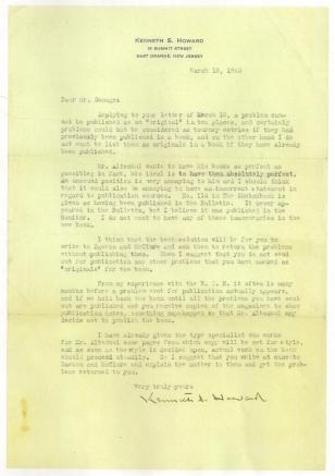 Letter to Frederick Gamage from Kenneth Howard