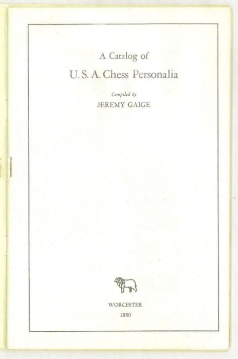 A Catalog of U S A Chess Personalia