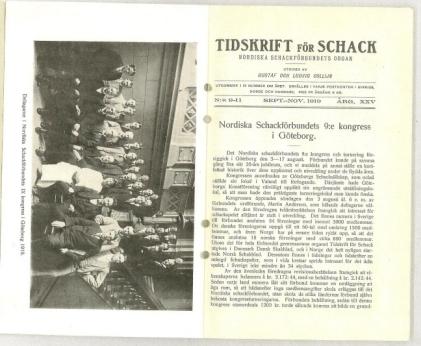 Nordiska schackförbundets nionde kongress med turneringar Göteborg (Gothenburg) 3-17 Aug 1919
